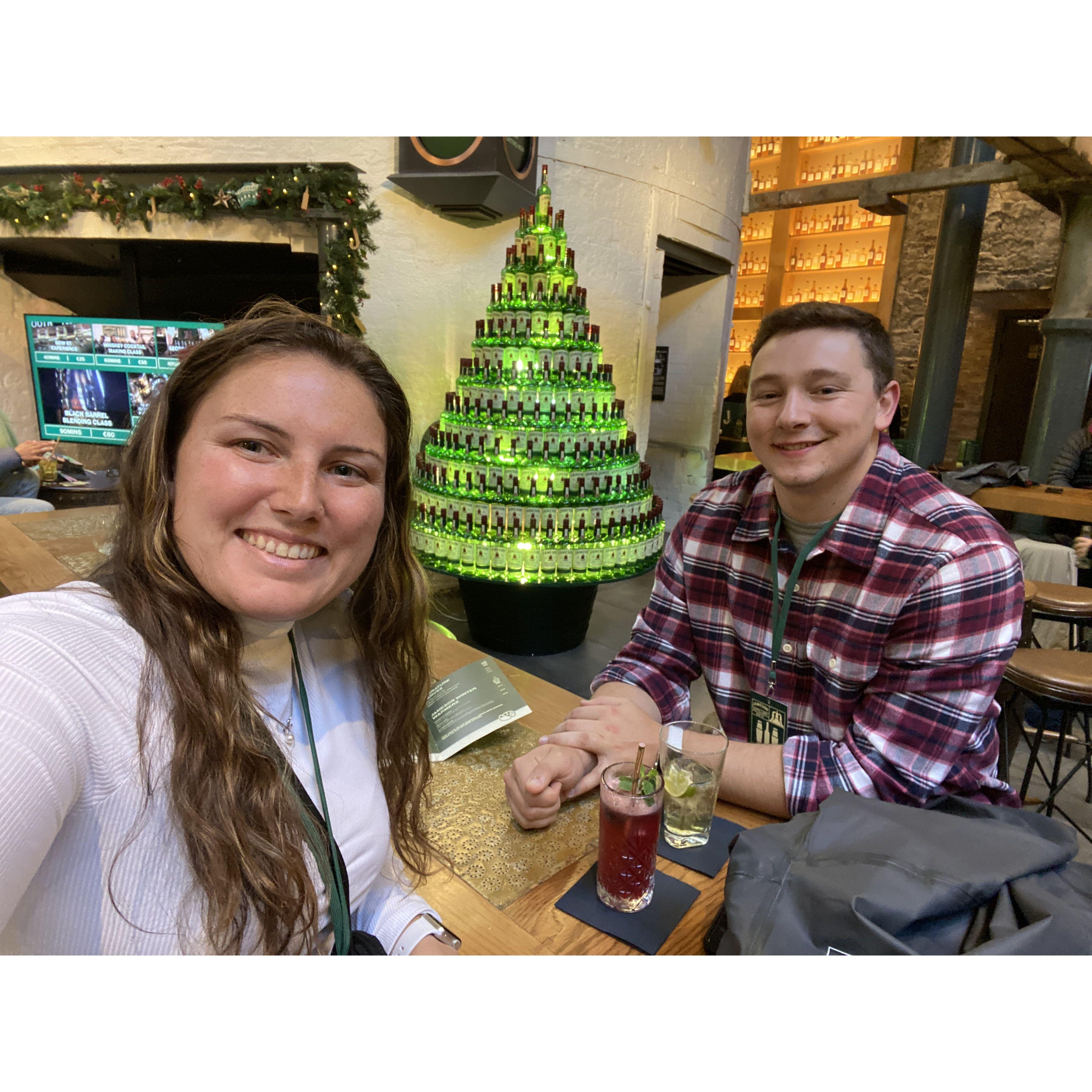 While waiting for our cocktail making class to start at Jameson in Dublin, Ireland, Daph and Phil grabbed a pre-class cocktail!