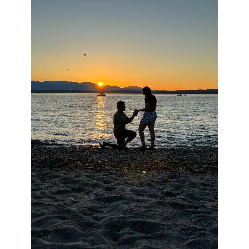 The day Ashish proposed to Erinn at Golden Gardens beach