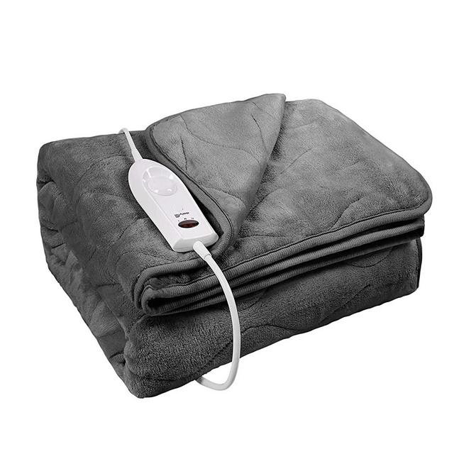 DRYFEEDO Heated Blanket Throw 50''x60'' Reversible Electric Blanket with 3 Heating Levels & 2 Hours Auto-Off, Double-Sided Flannel Low-Voltage Safe Rapid Heating Blanket, Machine Washable