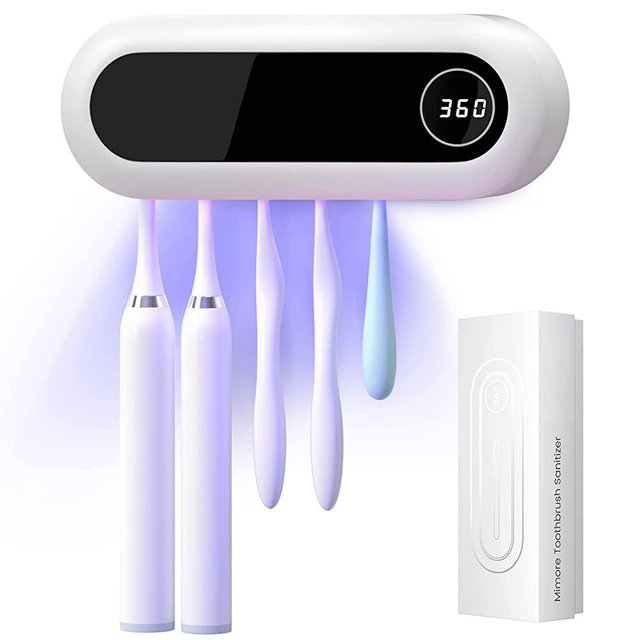 Toothbrush Sanitizer - Mimore UVToothbrush Sanitizer and Holder - 5 Toothbrush Slots & Timing Function - Cordless Wall Mounted Toothbrushsterlilizer Tooth Brush Cleaner for Bathroom