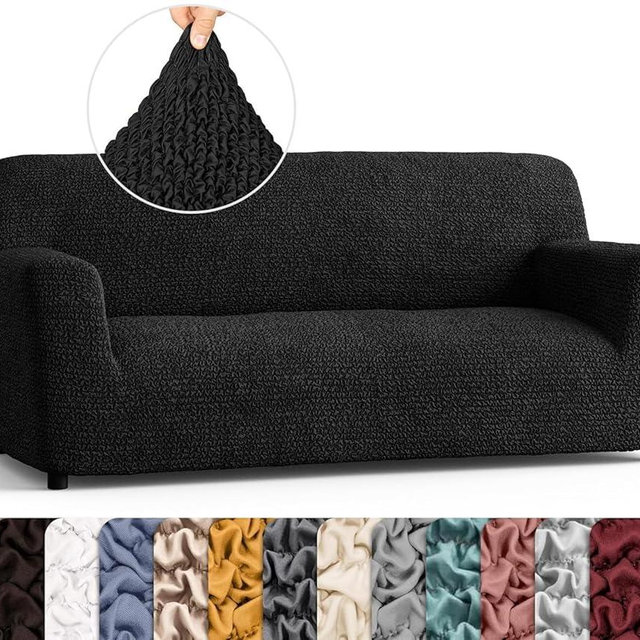 PAULATO BY GA.I.CO. Sofa Slipcover - Stretch Couch Cover - Stylish Cushion Sofa Cover - Soft Polyester Fabric Slip Cover - 1-Piece Form Fit Washable Protector for Pet - Microfibra Collection - Black