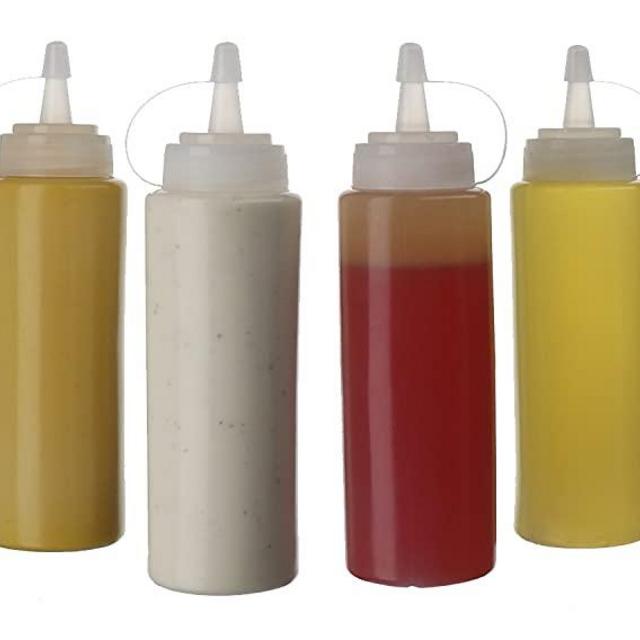 (6pk) 16 oz Plastic Squeeze Squirt Condiment Bottles with Twist On Cap Lids - top dispensers for ketchup mustard mayo hot sauces olive oil - bulk clear bpa free bbq set