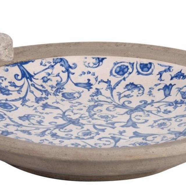 Esschert Design USA Ceramic Birdbath-Blue/White