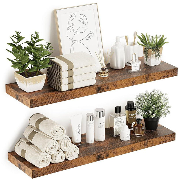 Vivelove Floating Shelves 10 inches Deep, 36x10 Shelves for Room，Wall Shelves for Bedroom, Living Room, Kitchen, Office, Bathroom Farmhouse Shelf, Home Decor with Invisible Bracket, Rustic Brown
