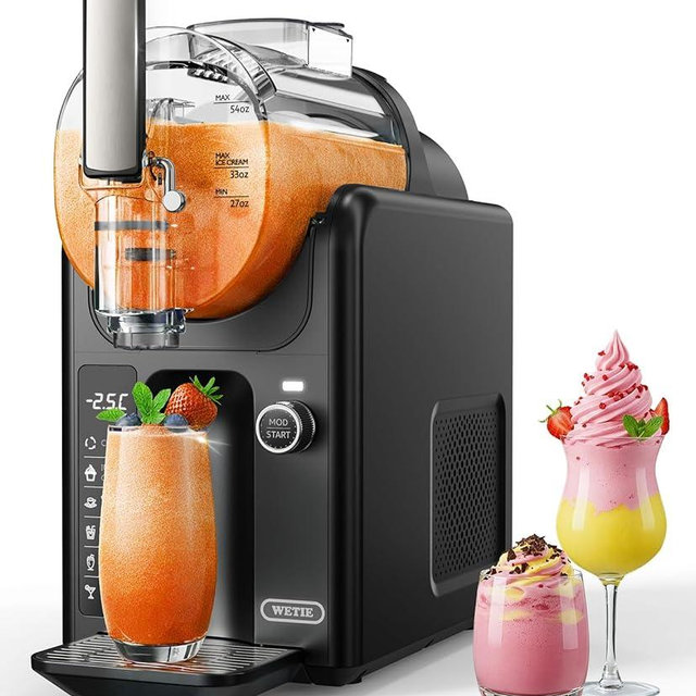 WETIE Slushie Machine, 82oz Slushy Maker with Adjustable Temperature, LED Display, Auto-Clean, 5-in-1 Frozen Drink Maker for Ice Cream, Frappés, Milkshake, Frozen Margaritas, 24H Running for Home