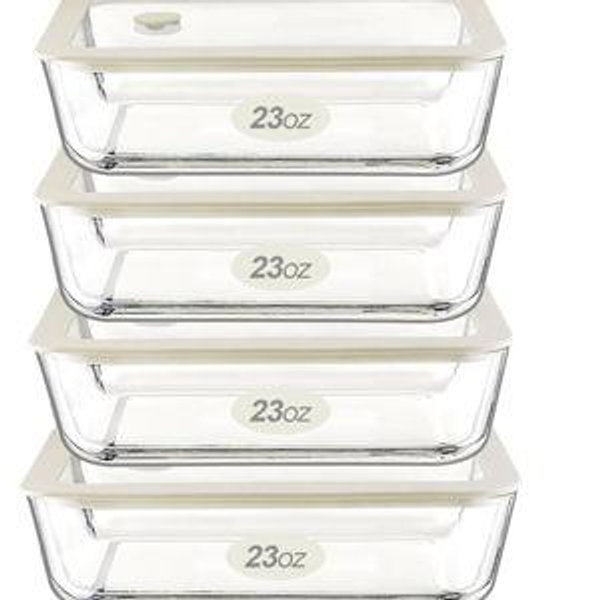 Urban Green Glass Food Container Set with Glass Lid, 4 Pack, Food Storage Containers Set, Airtight, LeakProof, 100% Plastic Free, Meal Prep Containers (White Color)