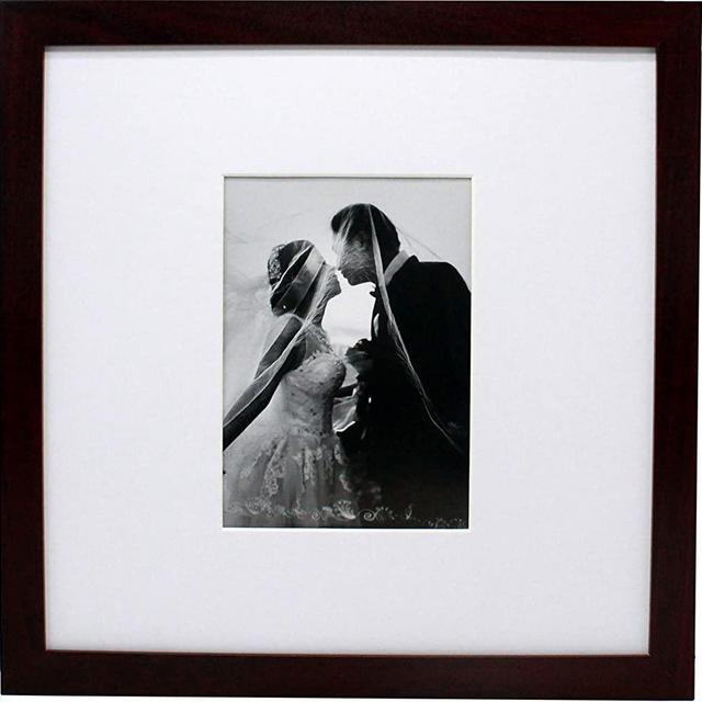 12x12 Cherry Wood Gallery Picture Frame with Mat to 5x7 - Wide Molding - Great for Scrapbooking - Includes Both Attached Hanging Hardware and Desktop Easel - Display Pictures 12 x 12