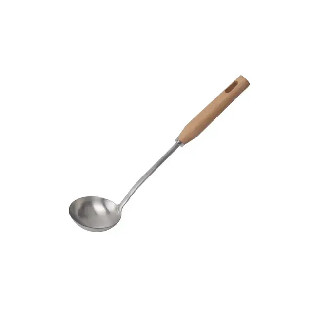 Unique Bargains Kitchen Wooden Handle Cooking Durable Soup Ladle 10.8'' x 3'' Silver Tone 1 Pc