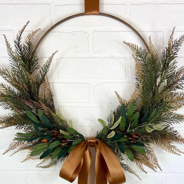 Fall Olive Front Door Wreath,Olive Branch Hoop Wreath,Modern Farmhouse All Season Olive Branch Wall Decor,Minimalist Hoop Wreath Wreath