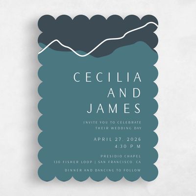Blue Scalloped Wedding Invitation - Cedarcrest Portrait