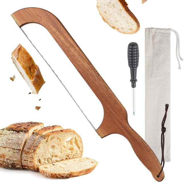 QikFas Sourdough Bread Knife,Bread Bow, 15.7'' Serrated Bread Knife for Homemade Bread with Reliable Sourdough Crafting, Ergonomic Handler, Premium Sharpness Blade (Original Wood)