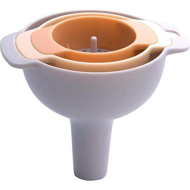 Vilihkc Kitchen Funnel Set Nested Funnels with Handle 4 Pack Food Grade Plastic Funnels with Detachable Strainer Filter for Transferring of Liquid, Fluid, Dry Ingredients and Powder (Orange)
