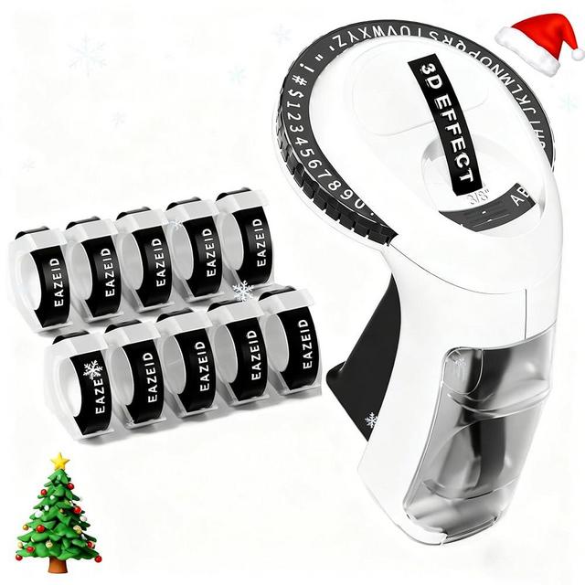 EazeID Embossing Label Maker Machine with 10 Tapes Black, Vintage Manual Labeler, 3D Embossed Label Maker 3/8inch Labels-Waterproof for Scrapbooking, Home Office & Kids School Items