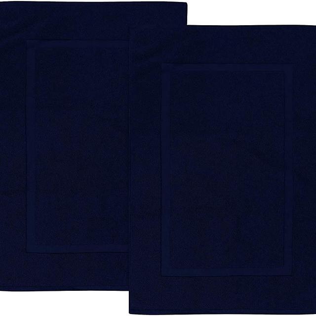 Utopia Towels Cotton Banded Bath Mats, Navy Blue, [Not a Bathroom Rug], 21 x 34 Inches, 100% Ring Spun Cotton - Highly Absorbent and Machine Washable Shower Bathroom Floor Mat (Pack of 2)