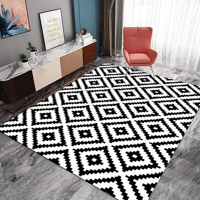 Owill Reversible Mats, Indoor Outdoor Plastic Straw Rug, Modern Area Rug, Large Floor Mat and Camping Rug for Outdoors, RV, Patio, Backyard, Picnic, Beach, Camping (Black & White, 20'' x 31'')