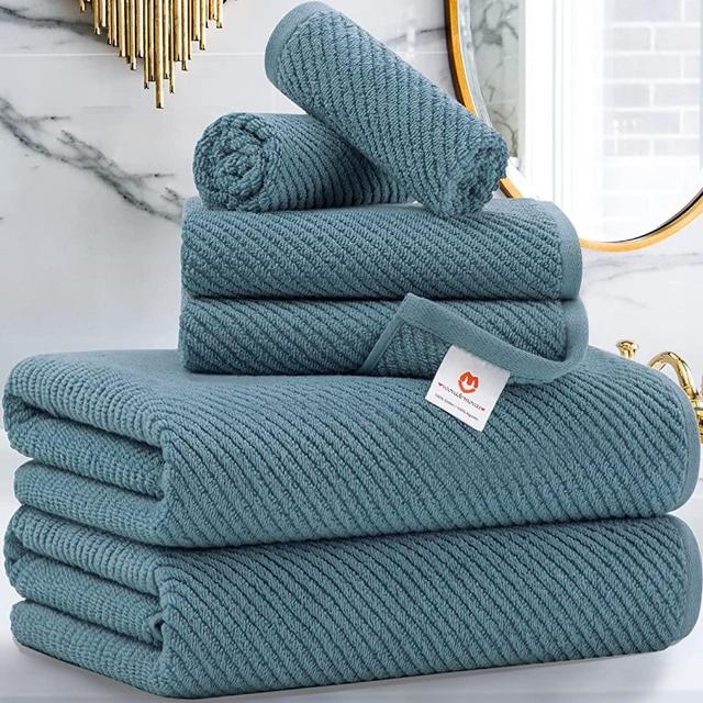 Soft Blue Towels Set for Bathroom, Cotton Quick-Dry Bathing Towels, 100% Cotton Bathroom Towel with Gift Box Set Includes 6 Pieces - 2 Bath Towels, 2 Hand Towels, 2 Washcloths (Labrador Blue.