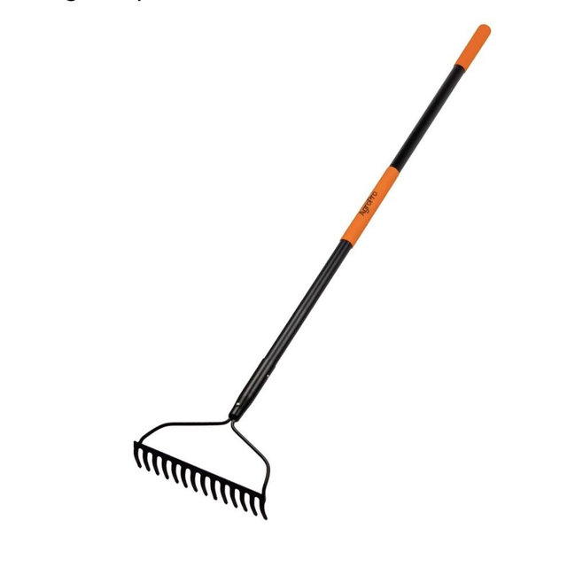Garden Rake for Lawn Heavy Duty, 14 Tines Metal Rake with Thick Fiberglass Handle, 58 Inches