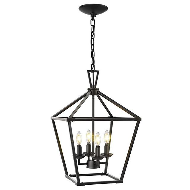 PARTPHONER Pendant Light Fixtures, Dining Room Chandelier Ceiling Mount, 4-Light Farmhouse Light Fixture with 6 Feet Adjustable Chain, Modern Black Cage Lantern for Kitchen Entrance Foyer