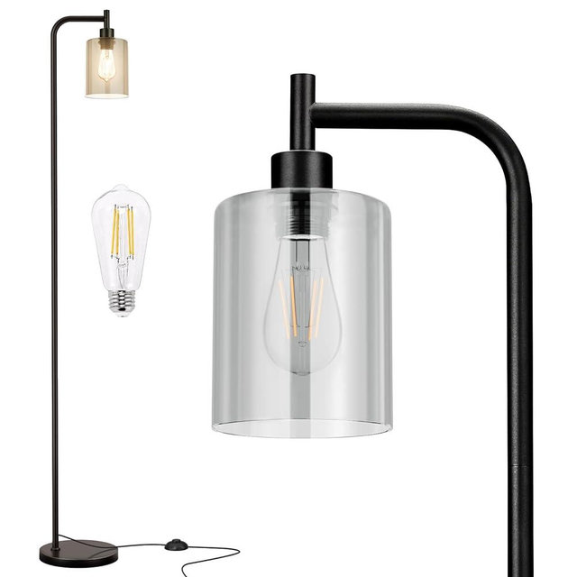 Ziisee Floor Lamps for Living Room - Standing Lamp with Glass Lampshade, Modern Floor Lamp with LED Bulbs, Bright Industrial Floor Lamp for Bedroom, Black Tall Lamp for Office(Light Bulb Included)