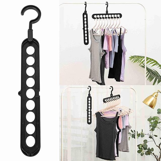 Black Magic Hangers Space Saving Clothes Hangers,Closet Organizers and Storage,Smart Space Saver Sturdy Plastic Hangers with 9 Holes for Heavy Clothes,College Dorm Room Essentials for Wardrobe 5 Pack