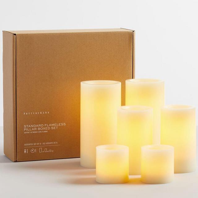 Standard Flameless Ivory Pillar Candles - Set Of 6
