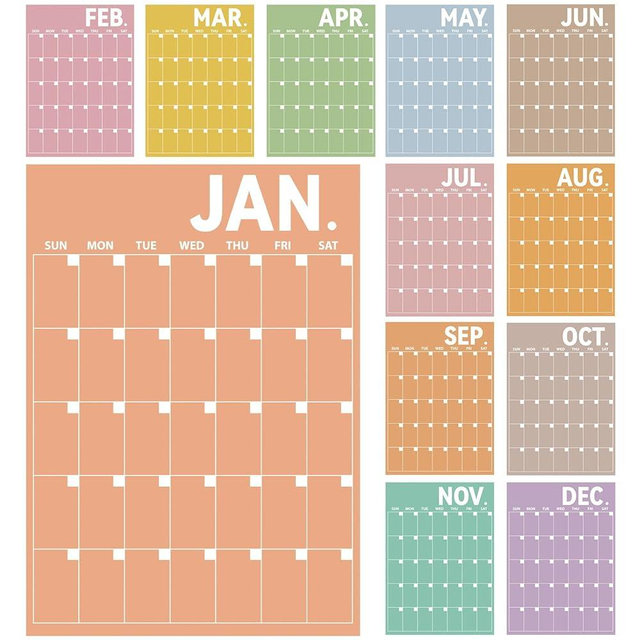 2025-2026 Undated Large Wall Calendar Dry Ease 18 Month Boho Reusable Calendar Blank Planner for Wall with Big Writing Space for Office Home School Organizing 12 x 16 Inch