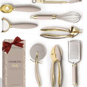 Gold and Beige Kitchen Utensils Set – 8 PC Cooking Gadgets