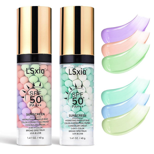 3 In 1 Primer for Face Before Makeup, SPF 50, Tinted Moisturizer Sunscreen Isolation Cream, One Step Color Corrector Makeup Primer, Color Correcting Concealer Oil Control, Base de Maquillaje, #01+#02