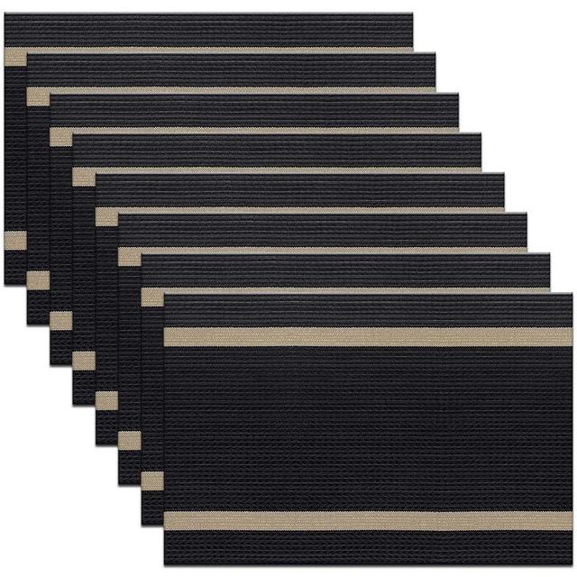 pigchcy Luxurious Placemats Set of 8, 18 x 12 inches Elegant Placemats Non-Slip Washable Durable Table Mats for Home/Dining Room Decoration (Black)