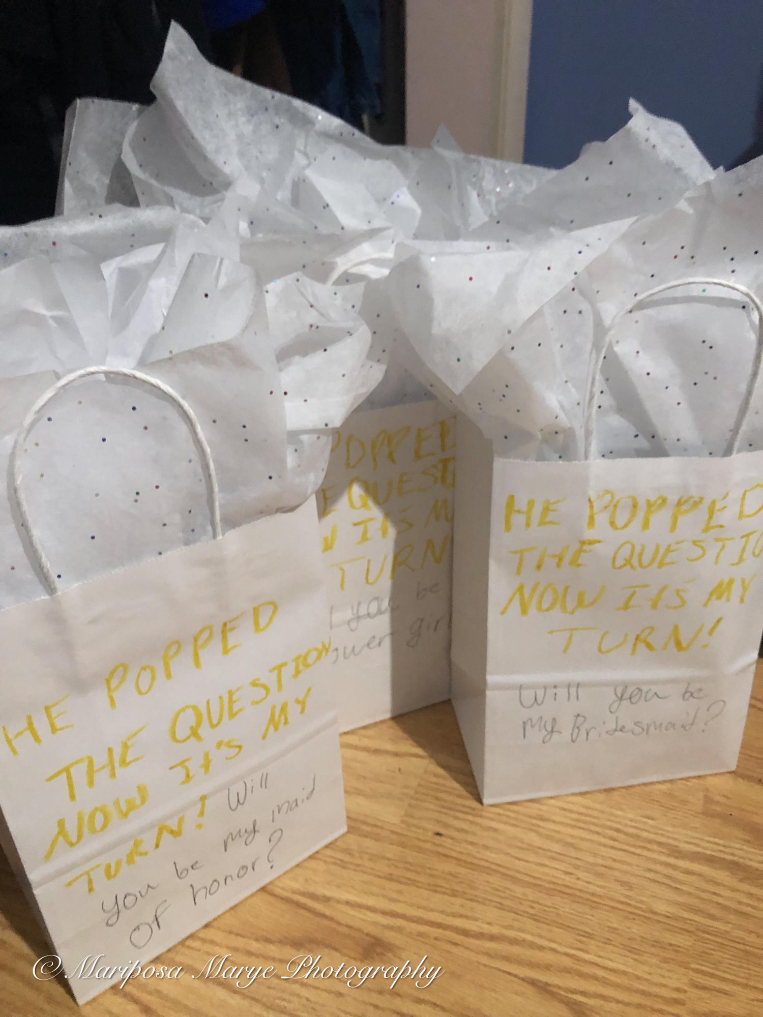 Another view of the proposal bags.