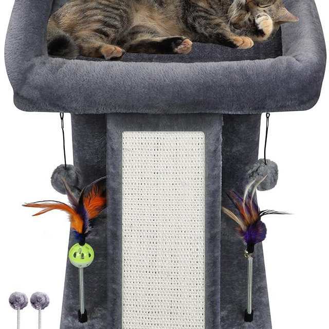 TWDEPART Cat Tree Tower with Cat Scratching Post for Indoor Cats,Activity Centre Climbing Tree Cat Furniture with Playful Toy Balls,Grey