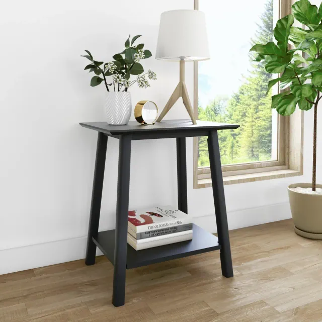 Max & Lily Mid-Century Modern Table Nightstand, Black