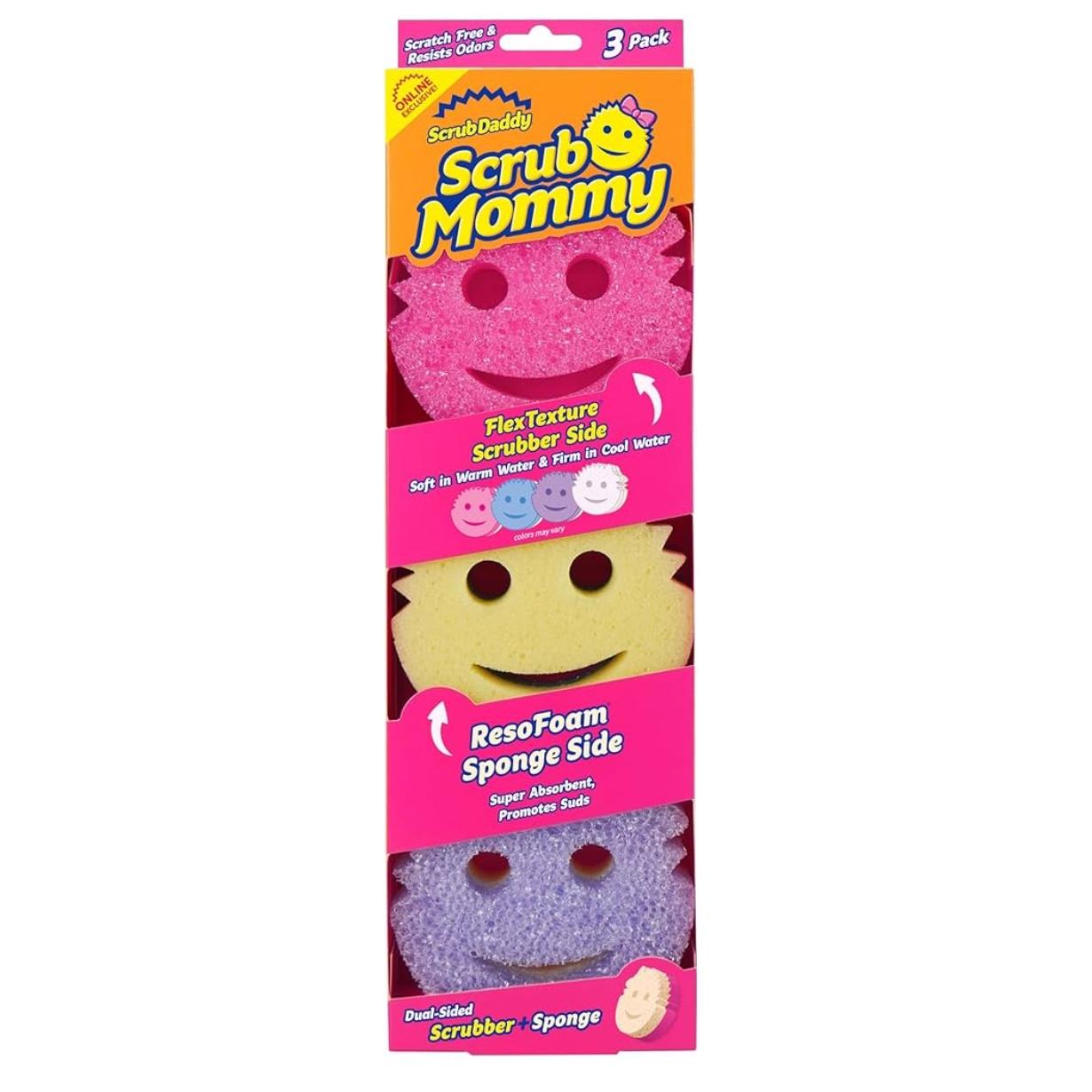 Scrub Daddy Scrub Mommy Sponges - Dish Scrubber + Non-Scratch Cleaning Sponges Kitchen, Bathroom + Multi-Surface Safe - Dual-Sided Dish Sponges for Scrubbing - Online Exclusive (3 Count)