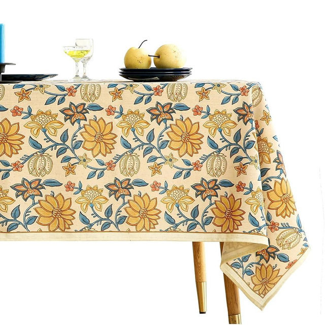ISAENNE Designer Bohemian Floral Long Rectangle Table Cloth,Linen Colorful Tablecloth,Wrinkle Resistant Decor Tablecloths for Dining Thanksgiving Kitchen Party Christmas,63"*94"-Estevan B
