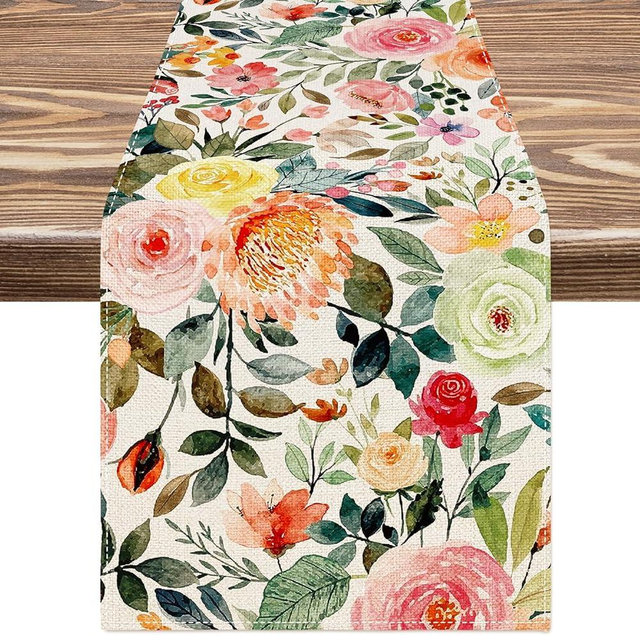 Generic AnyDesign Floral Table Runner Watercolor Rose Flower Kitchen Dining Table Decor Vintage Spring Table Cover for Wedding Bridal Shower Indoor Outdoor, 13 x 72 Inch, AD4031