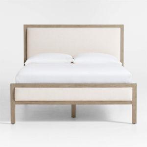 Keane Weathered Natural Wood Upholstered Queen Bed - Crate&Barrel