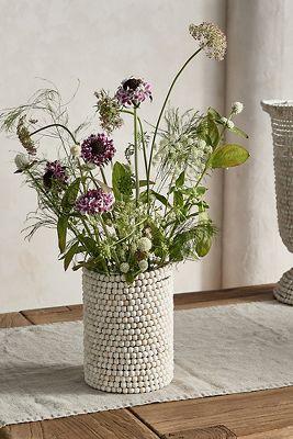 Beaded Wood + Glass Vase