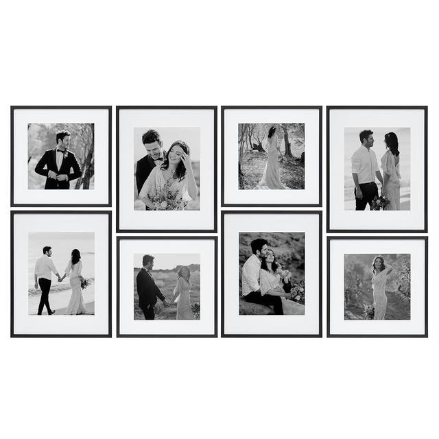 Camden Reed Arcadia 8 Piece Oversized Gallery Wall Frame Set, 11x14 and 11x11 inch matted frames for featuring 8x10 and 8x8 Inch Photographs or Art Prints, Black Finish