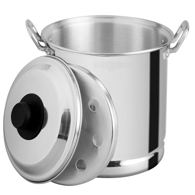 Vasconia 6-Quart Steamer Pot with Tray and Aluminum Lid - Aluminum Big Steamer for Tamales, Durable Stockpot with Heavy Duty Handles - for Boiling, Frying & Cooking Seafood Pasta Vegetables
