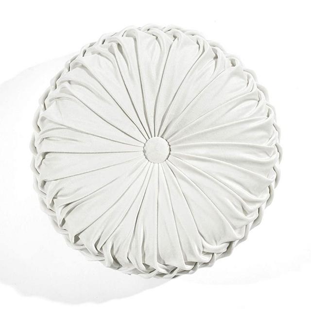 Lush Decor Round Pleated Soft Velvet Decorative Pillow, 15, White