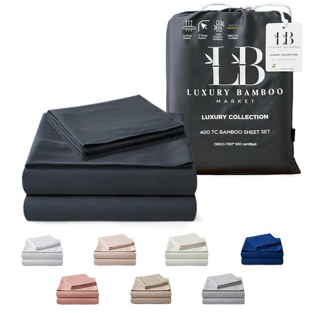 Luxury Bamboo Market | King Size Bed Sheet Set | 100% Viscose Made from Bamboo | Organically Grown | Ultra Soft | Cooling Sheets for Hot Sleepers | 17" Deep Pocket [Charcoal Grey]