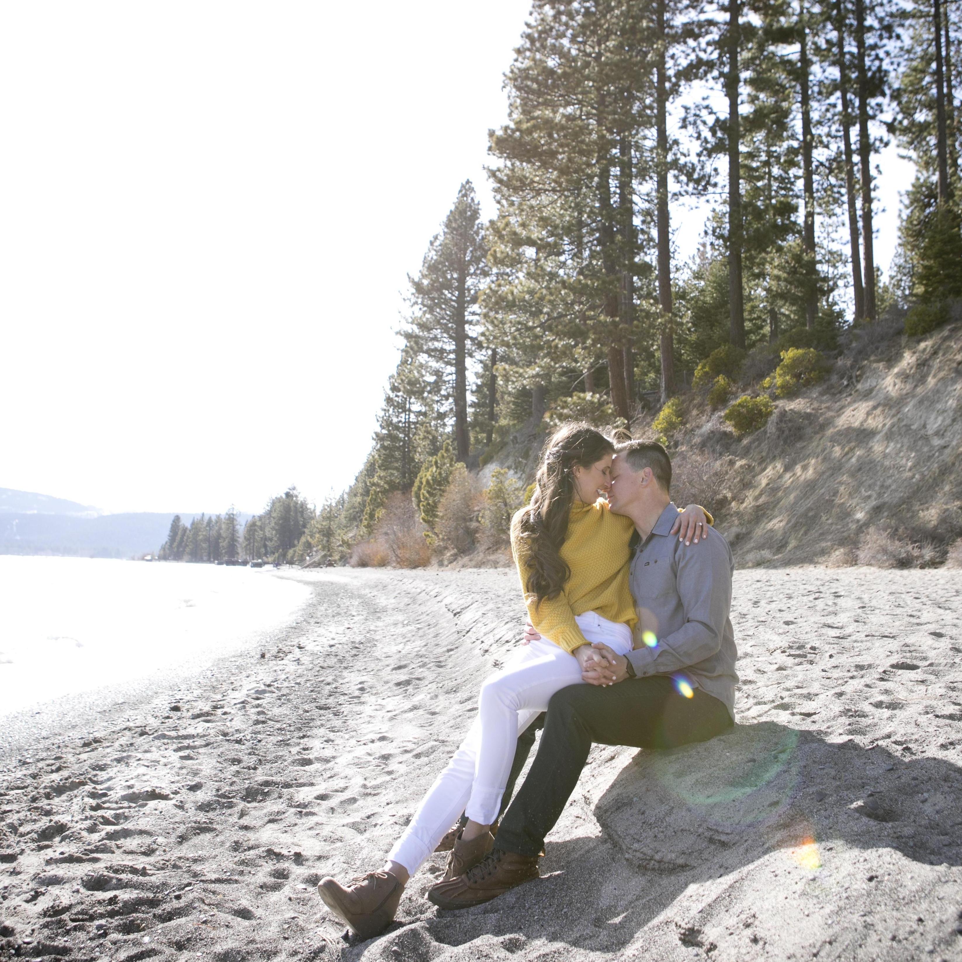 Some of our favorites from our engagement photo session at Skylandia Beach in North Lake Tahoe in March 2021!