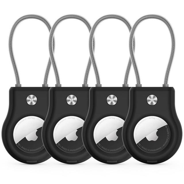 AirTag Holder - (4 Pack) Air tag Lock Keychain with Wire Cable Compatible with Apple AirTags,Ultra Durable Anti-Lost Protective Case with Keyring for Luggage, Key, Backpack, Pet, Bag, Black