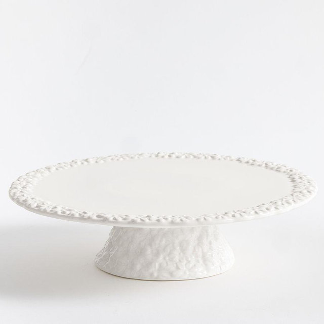 Floral Bunny Stoneware Cake Stand - White