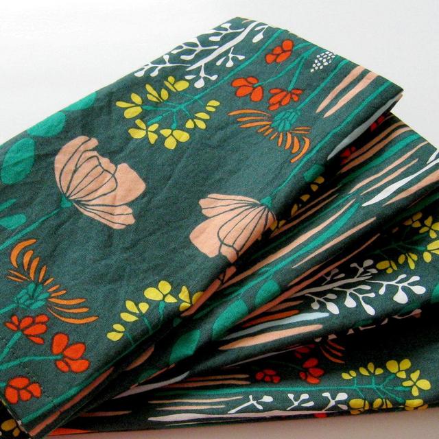 Cloth Napkins - Set of 4 - Green, Red, Yellow, Pink Flowers - Large Dinner Napkins, Table Napkins, Everyday Napkins