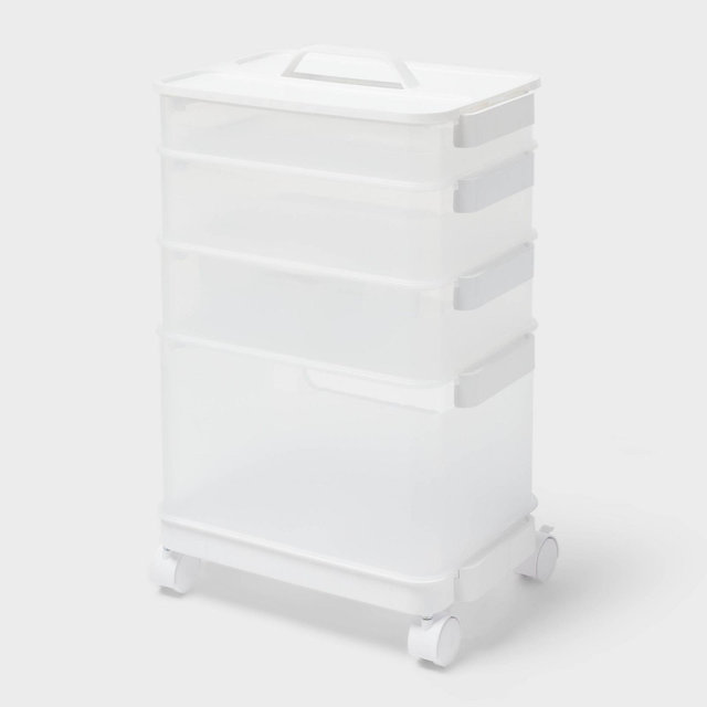 Click in Place 1 Open Front 2 large Bins 1 Tray with Handle Lid and Wheels - Brightroom™