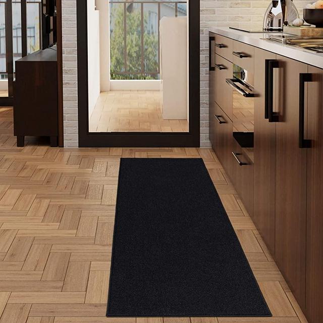Ottomanson Ottohome Collection Solid Design Runner Rug, 2'3" X 6', Black Solid