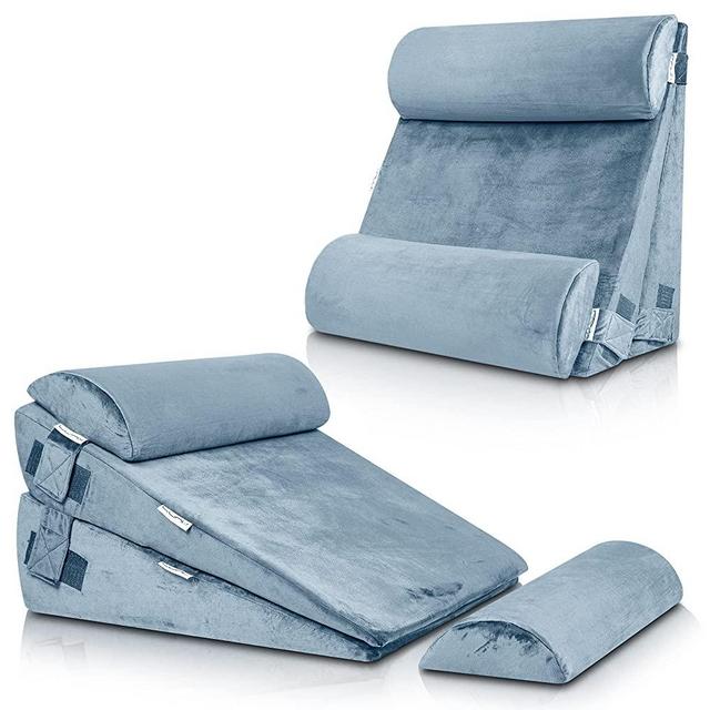 Lunix LX8 Adjustable 4pcs Orthopedic Bed Wedge Pillow Set, Post Surgery 100% Memory Foam for Back, Neck, Leg Pain Relief. Sitting Pillow for Acid Reflux and GERD, Comfortable Pillows for Sleeping Gray
