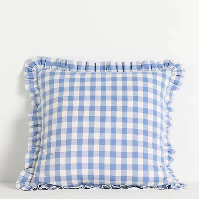 Ana Cotton Gingham Printed Ruffle Pillow