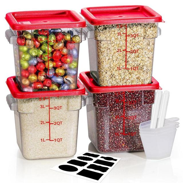 4QT NSF Food Storage Containers: 8 PCS [Food Grade][Hot&Cold Resistant] Commercial Clear Food Storage Containers with Lids for Restaurant Kitchen Proof Dough, Measuring Spoons Included(BPA FREE)